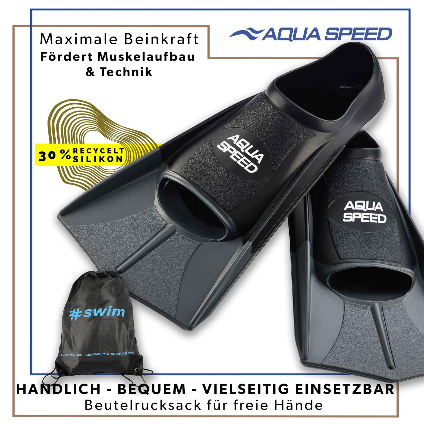 Aqua Speed training fins + Ultrapower backpack | Swim fins | Short fins | Color: silver/26 Size: 31/32