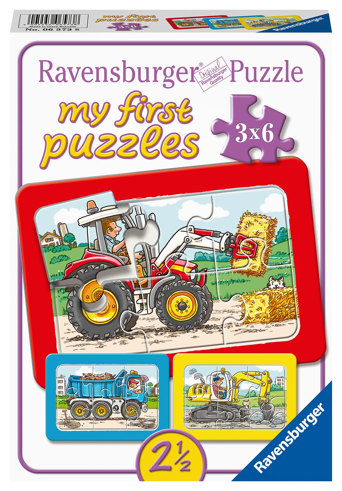 Ravensburger Children's Puzzle - 06951 Cute Pets - My First Puzzle with 2,4,6,8 pieces - Puzzle for children aged 2 years & 06573 Excavator, Tractor and Tipper - My First Puzzle with 3x6 pieces
