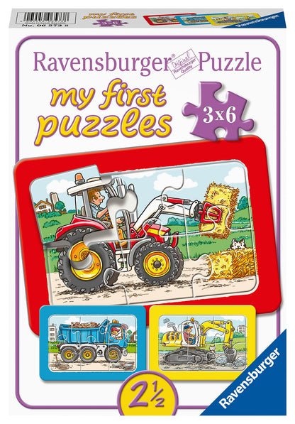 Ravensburger Children's Puzzle - 06951 Cute Pets - My First Puzzle with 2,4,6,8 pieces - Puzzle for children aged 2 years & 06573 Excavator, Tractor and Tipper - My First Puzzle with 3x6 pieces