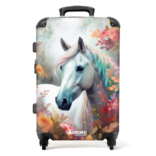 NoBoringSuitcases.com® travel suitcase luggage for girls cabin bag suitcases gift - kids - horses - portrait - white - kids luggage medium sized, 67x43x25cm
