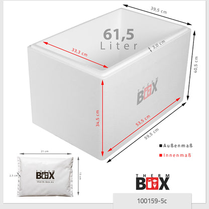 THERM-BOX Styrofoam box 61W with 5 cooling elements for cooler 61.5L Interior: 53x33x34cm Transport box Thermal container Reusable