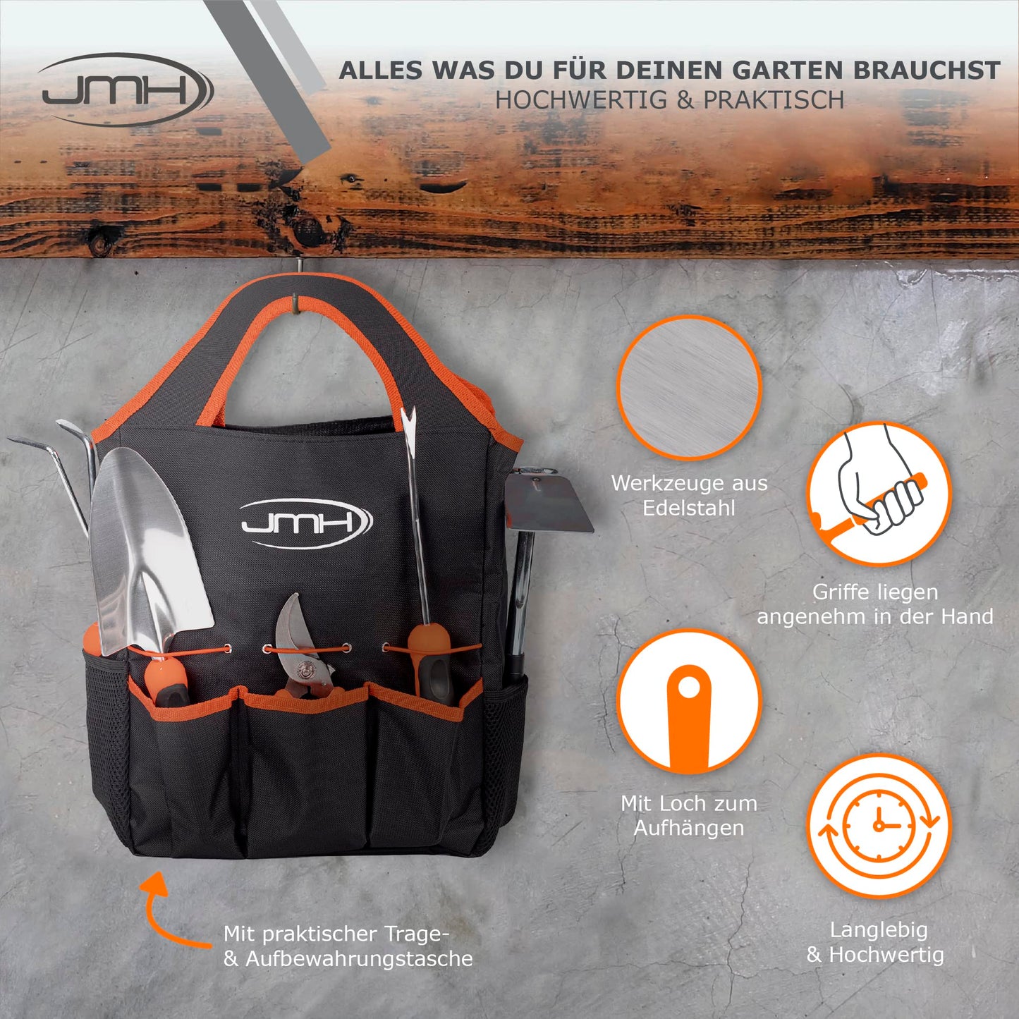 JMH Stainless Steel Garden Tool Set - 7-piece Garden Tool Set - Outdoor Garden Accessories - Garden tools with Weed Puller - Gardening Tools
