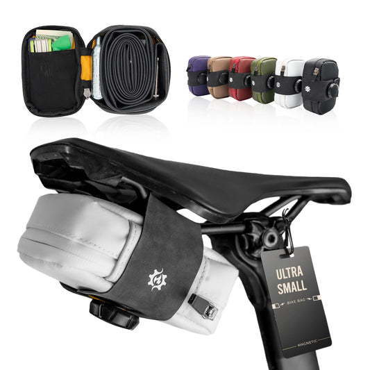 Lumiere & Co. Falcon Magnetic Saddle Bag - 0.37L | 5" x 3" x 1.5" | Slim minimalist design, quick magnetic buckle attachment | Road bike saddlebag (White, Ultra Small)