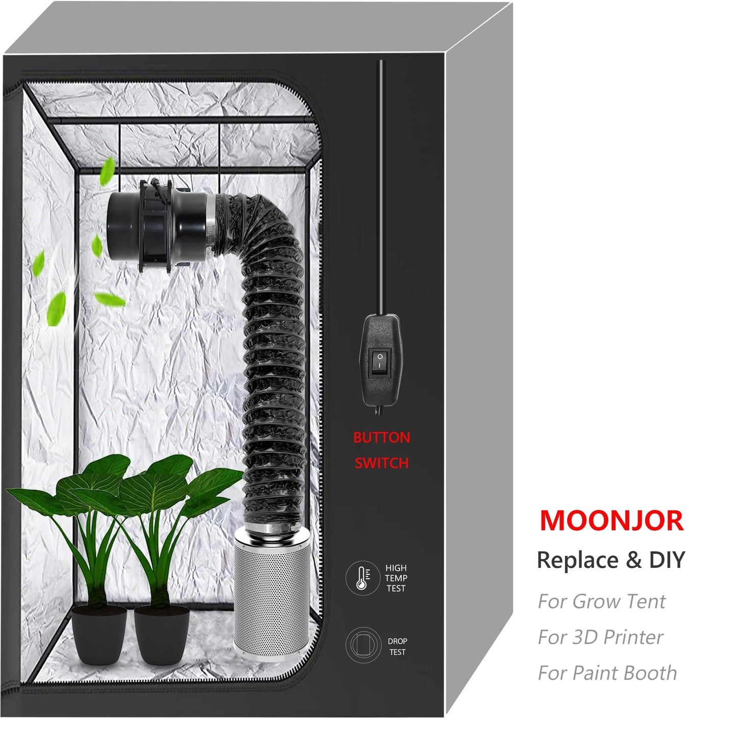Ø150mm Axial Tube Fan, Exhaust Fan Duct Fan Ventilator with On-Off Switch, 2m Duct Hose for Garage, Office, Grow Tent