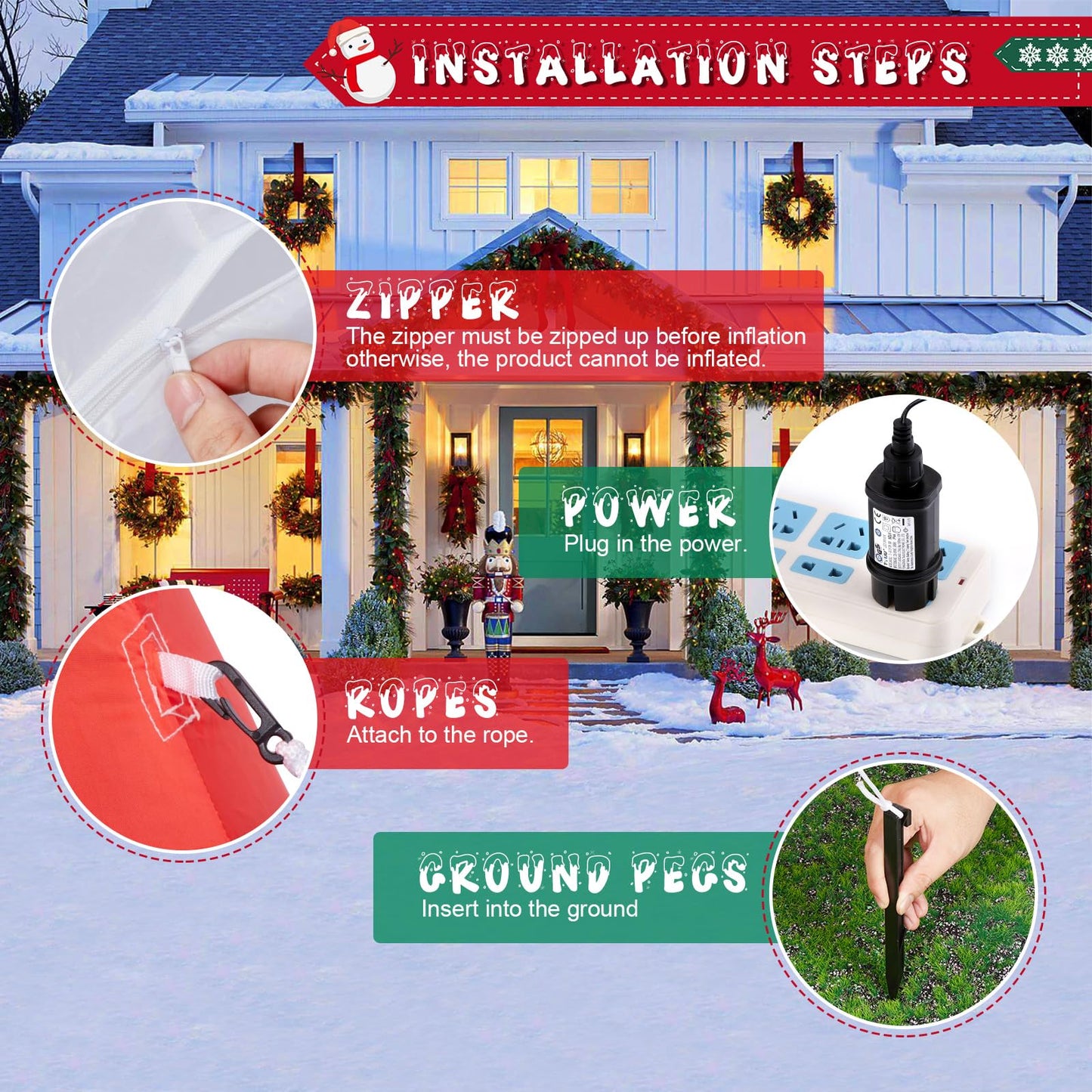 CAMULAND 180CM/6FT Inflatable Christmas Decorations Snowman and Santa Claus with built-in LED lights, Outdoor Christmas Blow up Decoration for yard, garden, and party