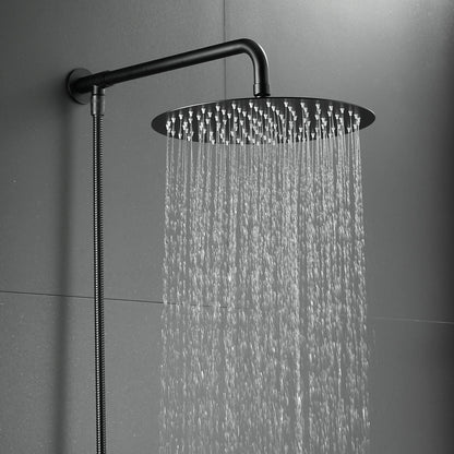 Matte black shower head rain shower with shower arm and hose, 25 cm