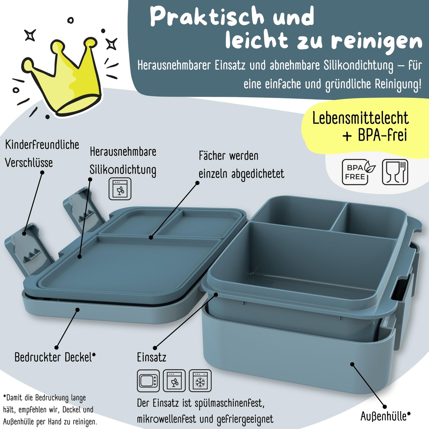 BEARFOOT Bento Box COMPACT | BPA-free kids lunchbox for school & kindergarten | Leak-proof lunchbox for girls & boys | Convenient, lightweight & compact (Tractor-blue, 650ml)