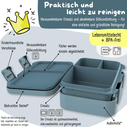 BEARFOOT Bento Box COMPACT | BPA-free kids lunchbox for school & kindergarten | Leak-proof lunchbox for girls & boys | Convenient, lightweight & compact (Tractor-blue, 650ml)
