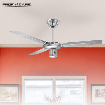 ProfiCare ceiling fan PC-DVL 3071, 3-blade fan for rooms up to 25 m², 4 power levels, reverse function for summer and winter operation, 122cm diameter, 60 watts, stainless steel.