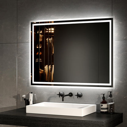EMKE LED bathroom mirror 80x60cm LED wall mirror with warm white and cool white lighting Bathroom mirror with demister + touch control