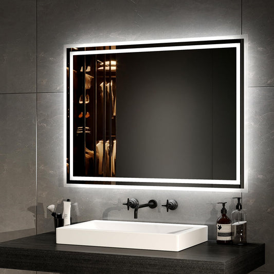 EMKE LED bathroom mirror 80x60cm LED wall mirror with warm white and cool white lighting Bathroom mirror with demister + touch control