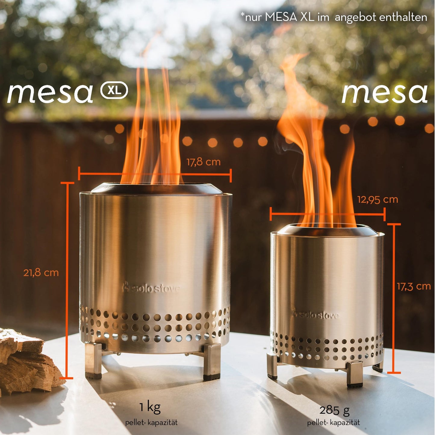 Solo Stove Mesa XL Tabletop Fire | Smokeless Mini Table Fireplace, Outdoor Decoration for Garden, Patio, Balcony, For Pellets/Wood, Stainless Steel, Includes Stand, Storage Bag, 21.8 x 17.8cm, 1 kg, Anthracite