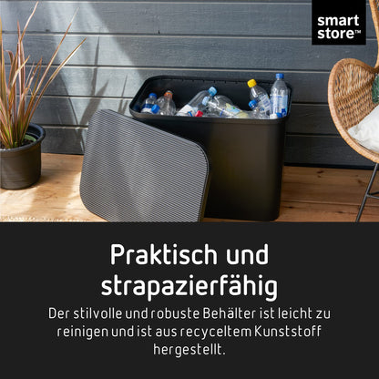 SmartStore Recycling Trash Can - 76L large kitchen bin with wooden lid, 3 x 13L bucket inserts, 2 x small lids - sturdy recycling bins for the kitchen - black kitchen bin (L x W x H) 57 x