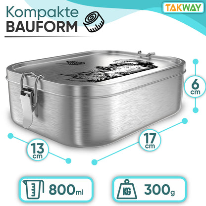 TAKWAY Stainless Steel Lunch Box for Kids with Compartments 800ml | Leakproof | Bento Box with Adjustable Dividers | Snack Box for Nursery School (Cat, Divider)