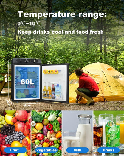 SMETA Refrigerator Gas 12V 230V, Gas Refrigerator, Camping Refrigerator, Caravan Refrigerator 12V Gas Refrigerator 60L 12V/230V/LPG for RV Camper Caravan, Black