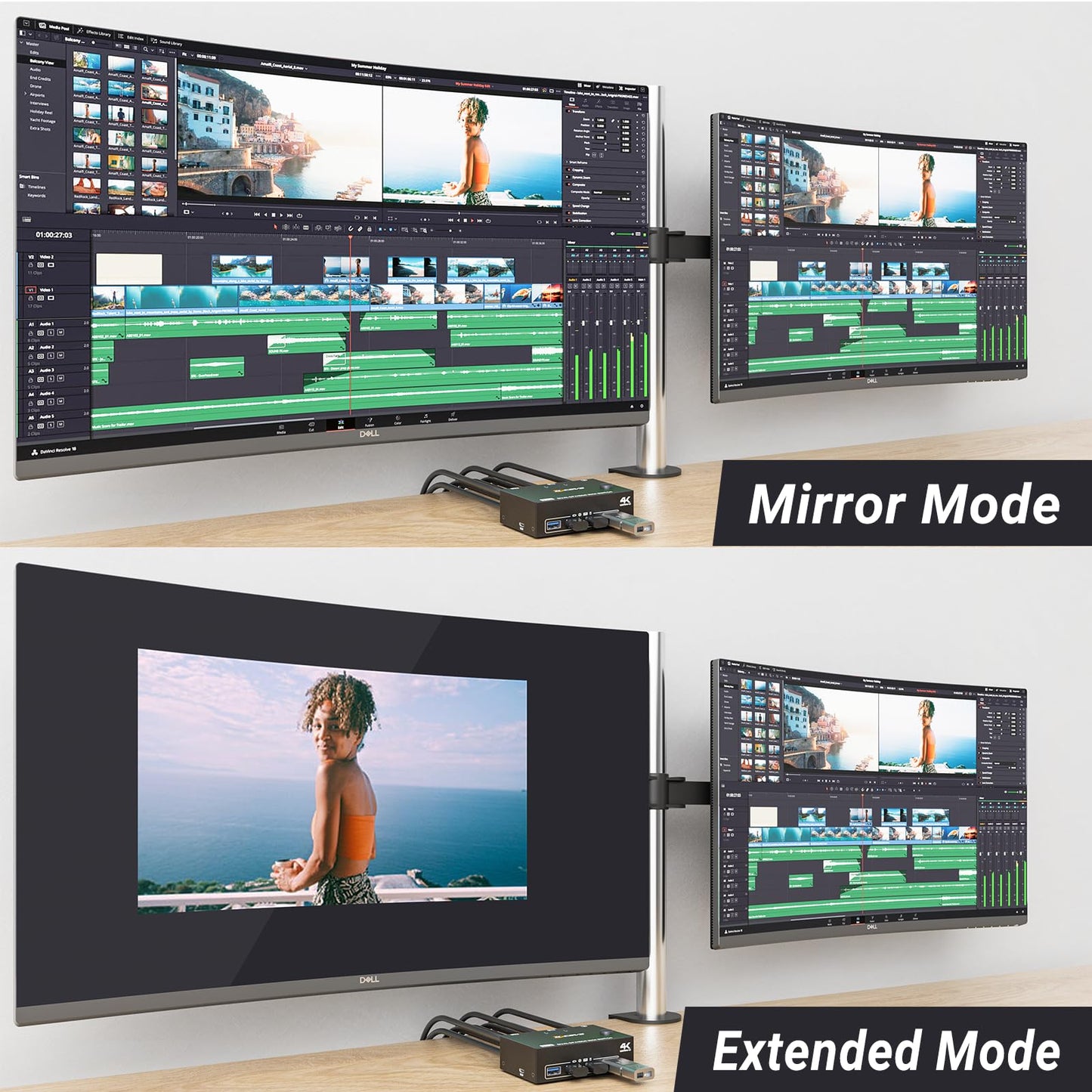 YOUTINGHDAV USB 3.0 Dual Monitor 2x2 KVM Switch HDMI DP, KVM Switch 2 PC 2 Monitors, KVM Switches Displayport 4K@144Hz + HDMI 4K@60Hz with 4 USB 3.0 Ports for sharing mouse, keyboard, and 2 monitors between 2 PCs.