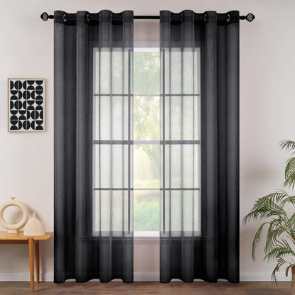 MIULEE 2-Pack Sheer Voile Curtain with Grommets, Transparent Curtain made of Voile Polyester for Living Room Airy Decor Curtain for Bedroom 140 X 260 cm (W x H), Grommet Top Black