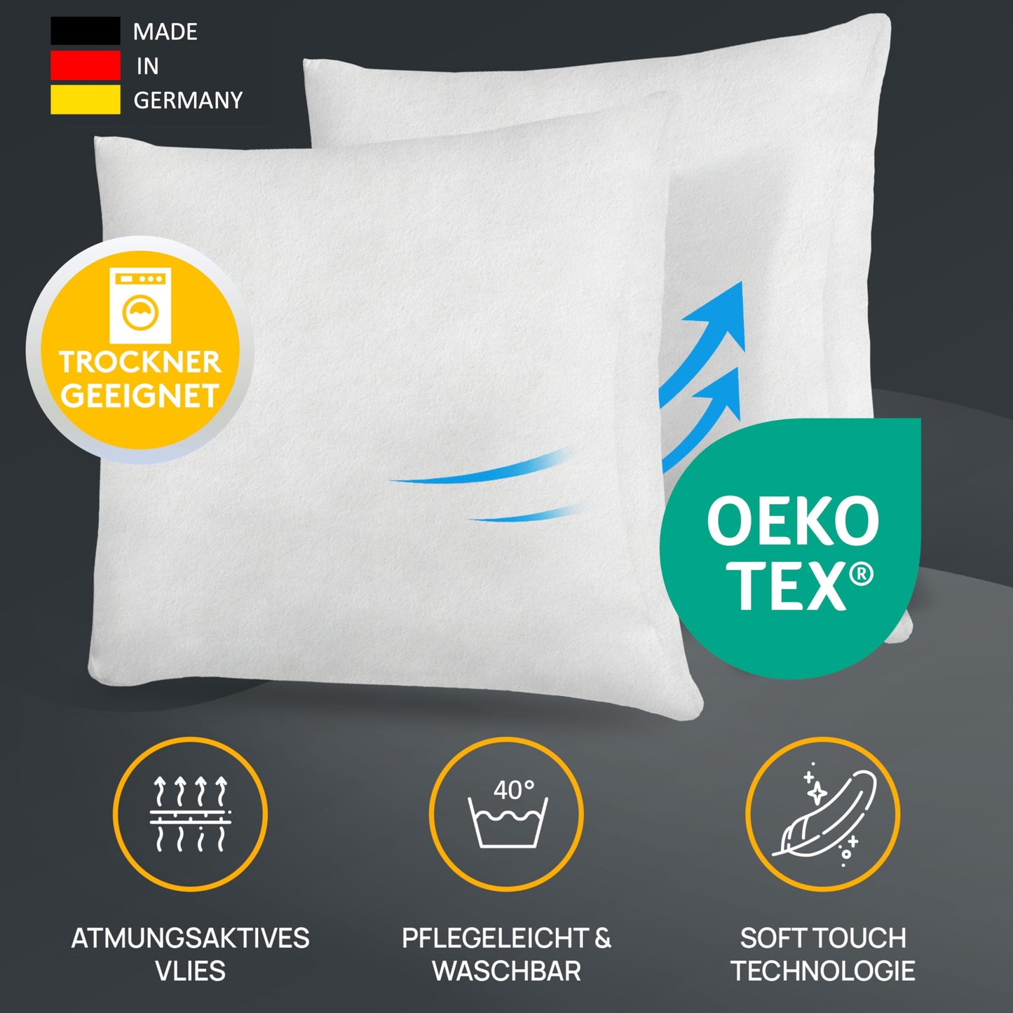 LILENO HOME 4-piece pillow filling 40x50 cm - 40°C washable inner pillow suitable for allergy sufferers - polyester pillow insert for couch pillows, sofa pillows, decorative pillows, and bed pillows.