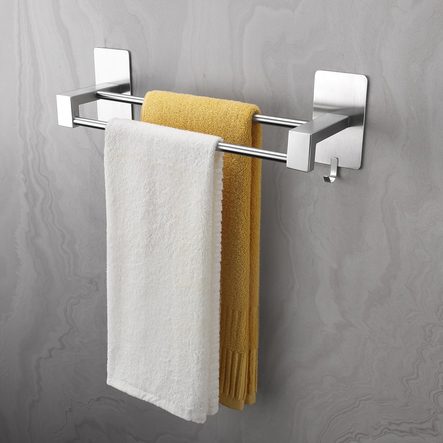 ALOCEO 44CM towel holder without drilling, made of SUS304 stainless steel. Double adhesive towel rack for bathroom, kitchen, shower wall. Silver color.