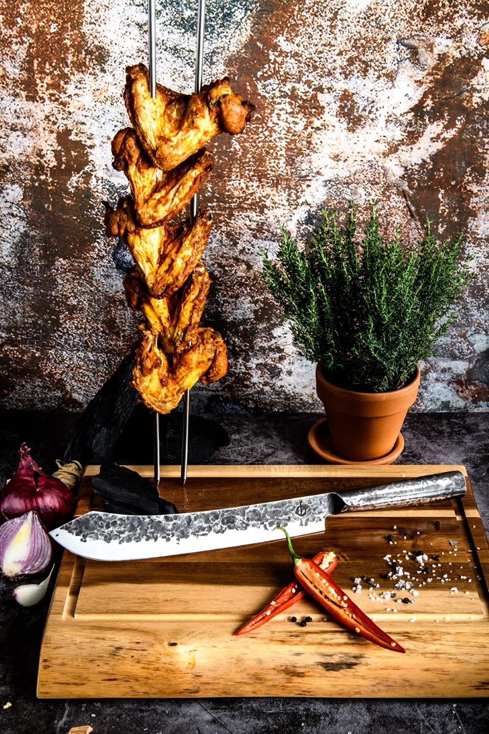 Forged Churrasco grill skewers 60cm, olive wood handle, stainless steel, fork skewer