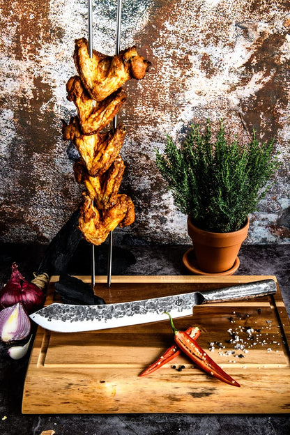 Forged Churrasco grill skewers 60cm, olive wood handle, stainless steel, fork skewer