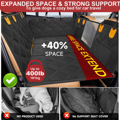 Loiion dog blanket for car back seat with hard bottom, rear seat extender for dogs, car hammock for dogs, anti-slip waterproof dog car mat for most car SUV truck, black.