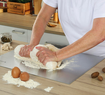 Zassenhaus stainless steel kitchen worktop 60 x 50cm, with practical edge scaling in cm, stop edge for safe working.