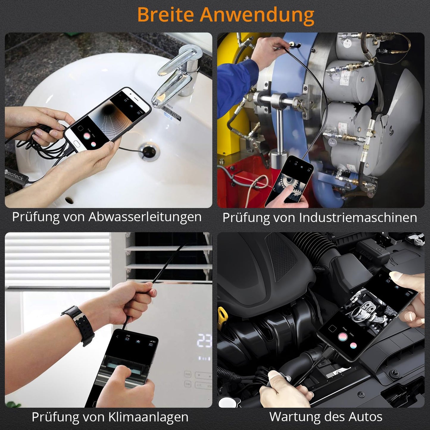 Neoteck Endoscope Camera 1920P HD Snake Inspection Camera Waterproof with 8 LED Lights Inspection Camera Pipe Camera for Android and iOS Smartphone (5M)