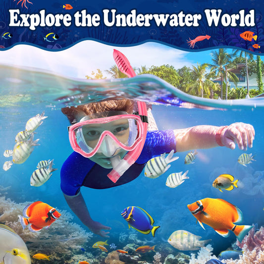UPhitnis Kids Snorkel Set - Anti-Fog Dive Mask and Dry Snorkel - Leak-Proof Snorkel Mask - Snorkeling Gear for Boys Girls - Pink, Blue, Black, Yellow