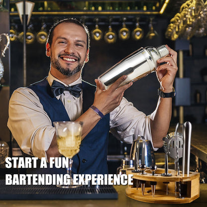 AOKITO Cocktail Shaker Set - 750ML Stainless Steel Bartender Kit, 12 Pieces, Gift for Men, Women & Friends, Stylish Bar Tool Set with Cocktail Recipe Book.