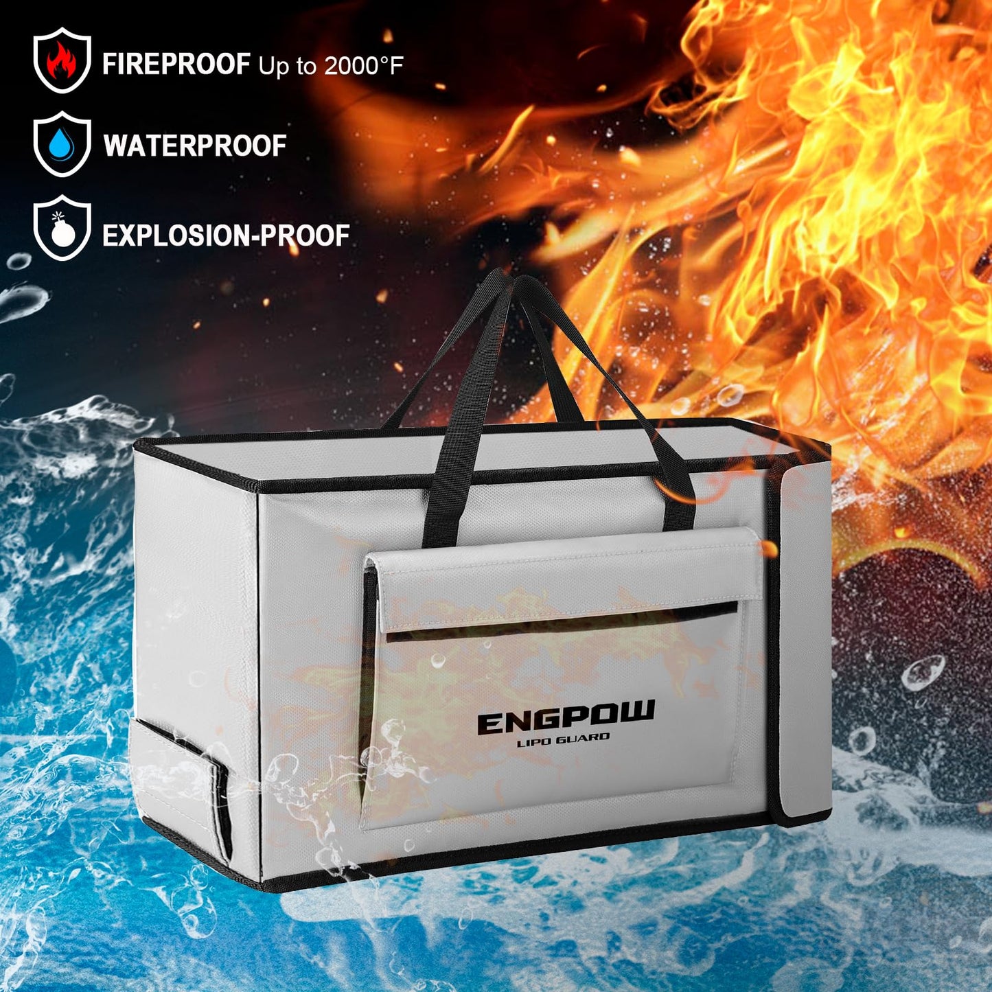Battery bag Ebike battery bag Fireproof up to 2000°F Explosion-proof Lipo bag compatible with 2 E-Bike batteries Thick Shockproof Safe battery box Charging Transport Storage 45 x 12 x 25 cm