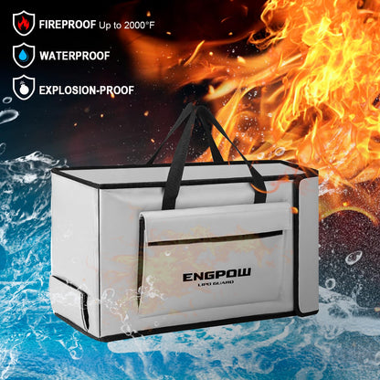 Battery bag Ebike battery bag Fireproof up to 2000°F Explosion-proof Lipo bag compatible with 2 E-Bike batteries Thick Shockproof Safe battery box Charging Transport Storage 45 x 12 x 25 cm