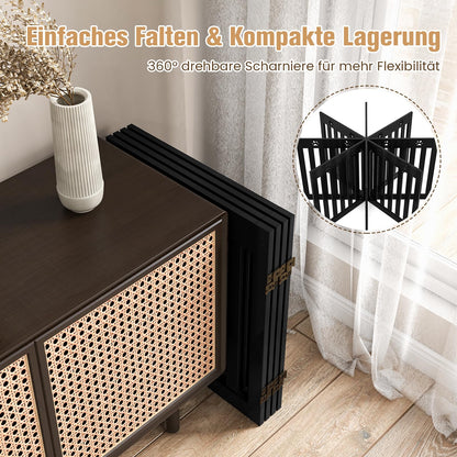 COSTWAY Dog Gate, Wooden Safety Gate, Foldable Baby Gate, 60cm High Stair Gate, Flexible Pet Gate Door Guard (4 Panels, Brown)
