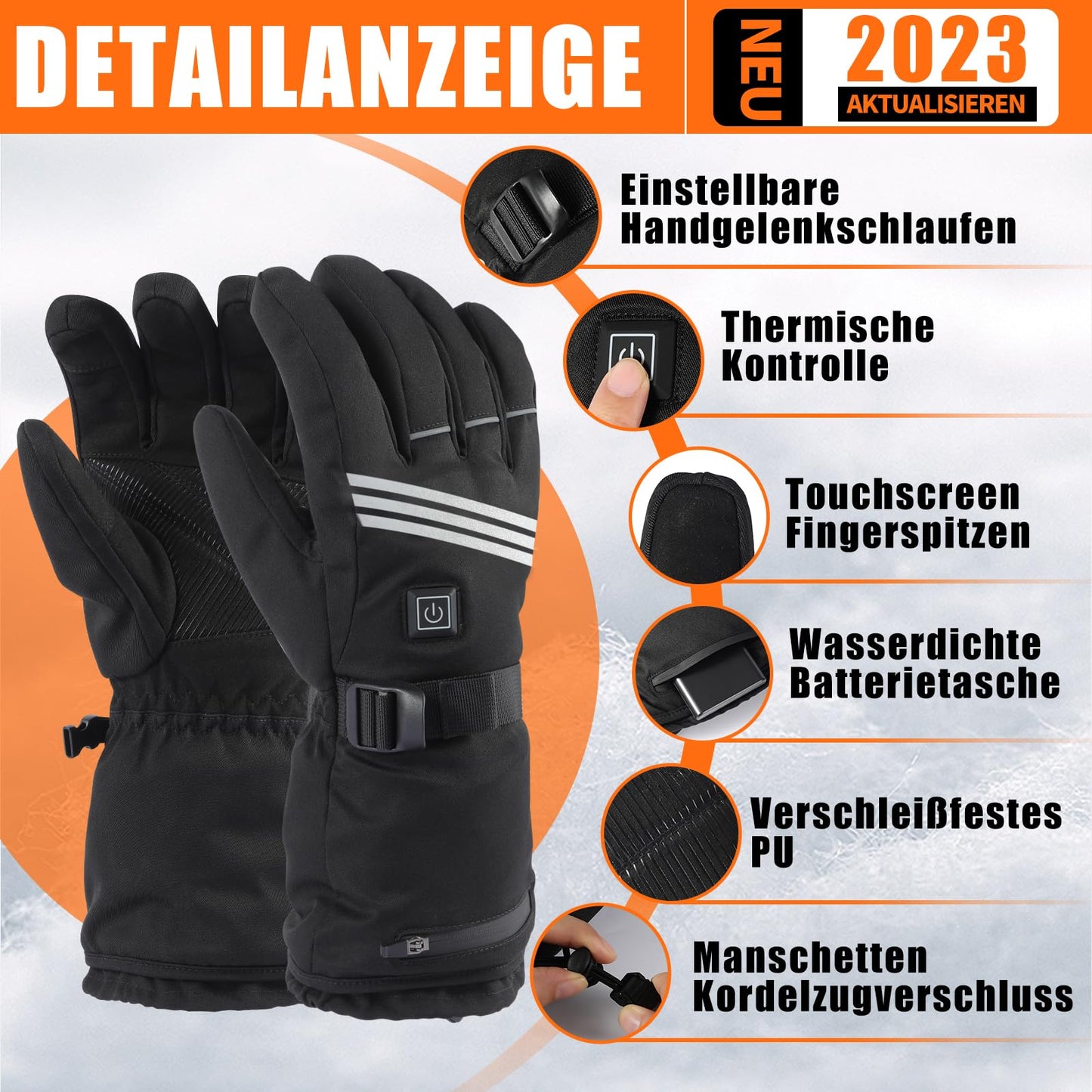 LOTTBUTY Heated Gloves 2025 Upgrade, Heated Gloves Men Women with 7.4V/2×5000mAh Rechargeable Batteries, waterproof Heated Motorcycle Gloves Winter for Skiing, Cycling, Hiking.