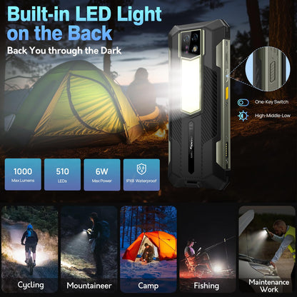 Ulefone Armor 24 outdoor phone with 1000 lumen flashlight, Android 14, 24GB+256GB/2TB SD, 64MP+64MP+16MP night vision, 120Hz 6.78" FHD+ IP68 smartphone, 4G dual SIM/NFC/fingerprint ID GPS OTG.