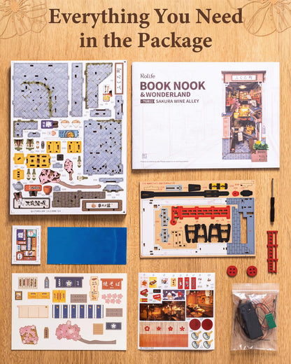 Rolife Book Nook Kit Sakura Vineyard Booknook Japanese Style Izakaya DIY Miniature House Kit for Adults to Build Christmas Birthday Gift Bookshelf Decoration Diorama Kit