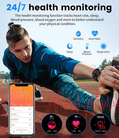 SIEMORL Smartwatch for Men with phone function, fitness tracker 1.43" AMOLED display men's smartwatch with heart rate monitor sleep monitor pedometer, 100 sports modes IP68 calories Android iOS