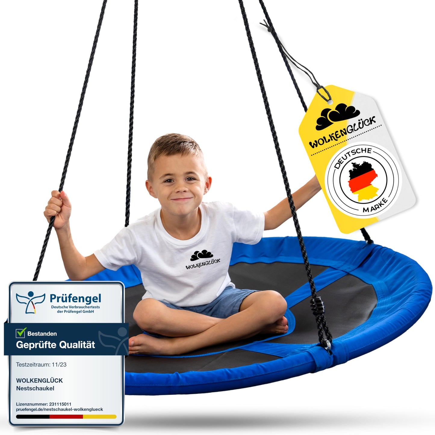 WOLKENGLÜCK® Nest Swing [Ø 110 cm] - Adjustable Height Swing for Outdoor & Indoor Use for Kids and Adults [up to 150 kg] - Includes Mounting Accessories - Kids Swing