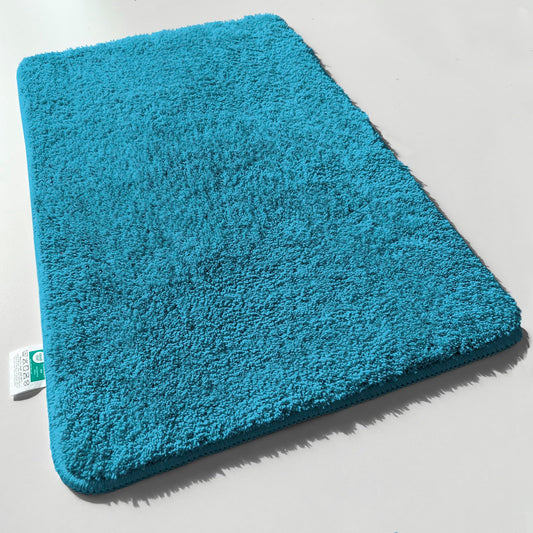 casa pura turquoise bath mat soft, fluffy bathroom rug in shaggy look, non-slip washable bath mat - shower mat, carpet floor mat for bathroom, shower 60x100 cm, Sky Soft