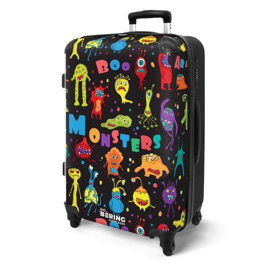 NoBoringSuitcases.com® Kids Suitcases Boys Rolling Travel Bag Cabin Bag Gifts - Monsters - Colors - Space - Boys Suitcases Medium, 67x43x25cm