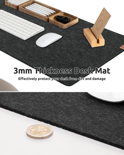 YSAGi Desk Pad Felt, 100x40cm Non-Slip Desk Mat, Large Mouse Pad Keyboard Mat Desk Accessory for Office & Home Office, Black