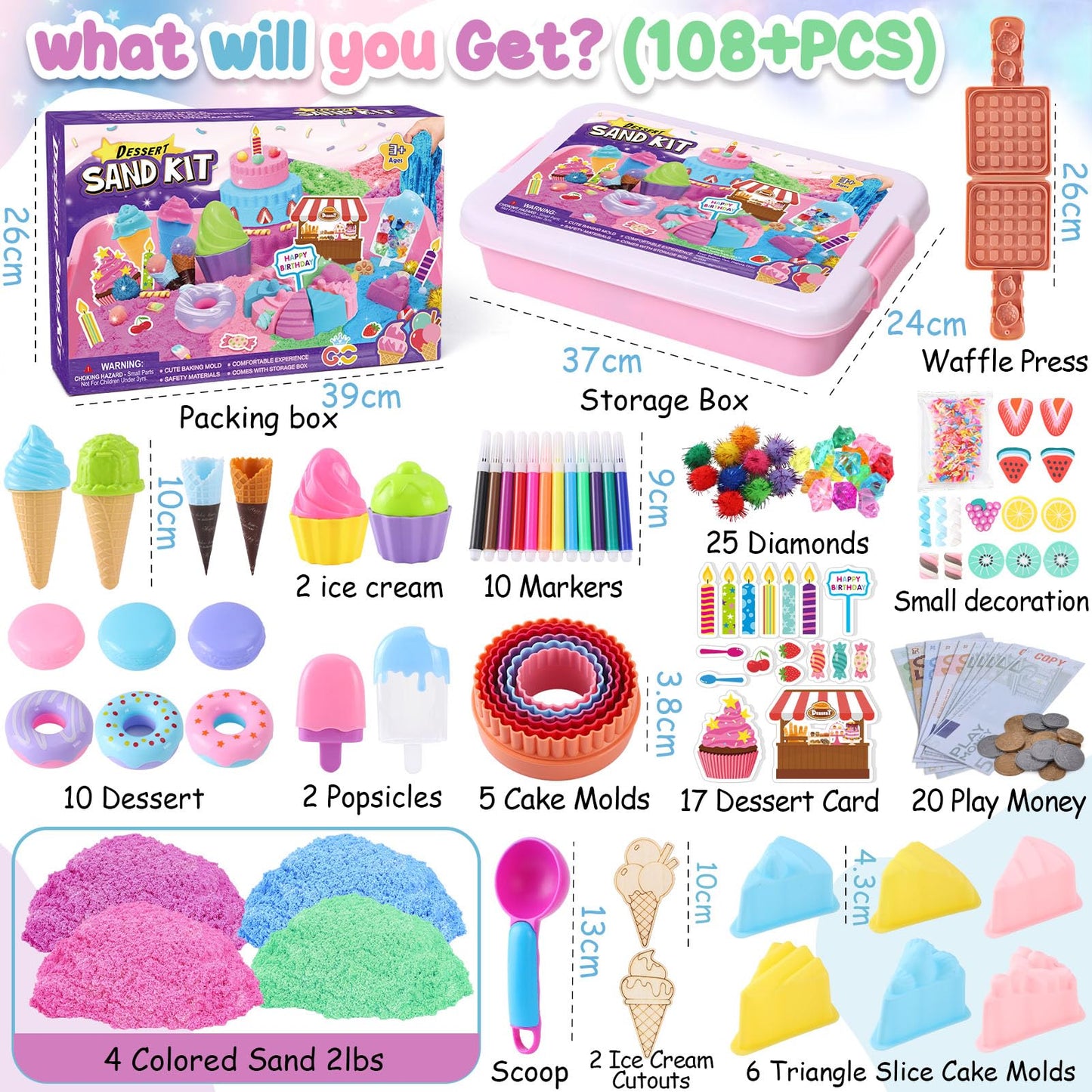 Toyssa Ice Cream Parlor Play Sand Sand Toys Ice Magic Sand Kit with 900g Kinetic Sand Cake Mold Play Money Ice Cream Toy for Kids, Play Sand Set Magic Sand Gift for Kids Girls 3 4 5 6 7 8 Years
