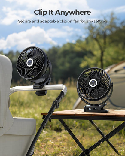 Koonie 20cm Portable Mini Clip Fan, USB Desk Fan with 10000mAh Battery, Light, Digital Display, 3 Speeds, Rechargeable Desk Fan for Home, Office, Stroller, Camping