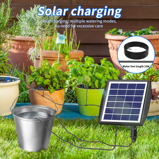 Solar automatic irrigation system set, Automatic garden irrigation system with 15 m hose for outdoor garden and balcony potted plants, vegetables.
