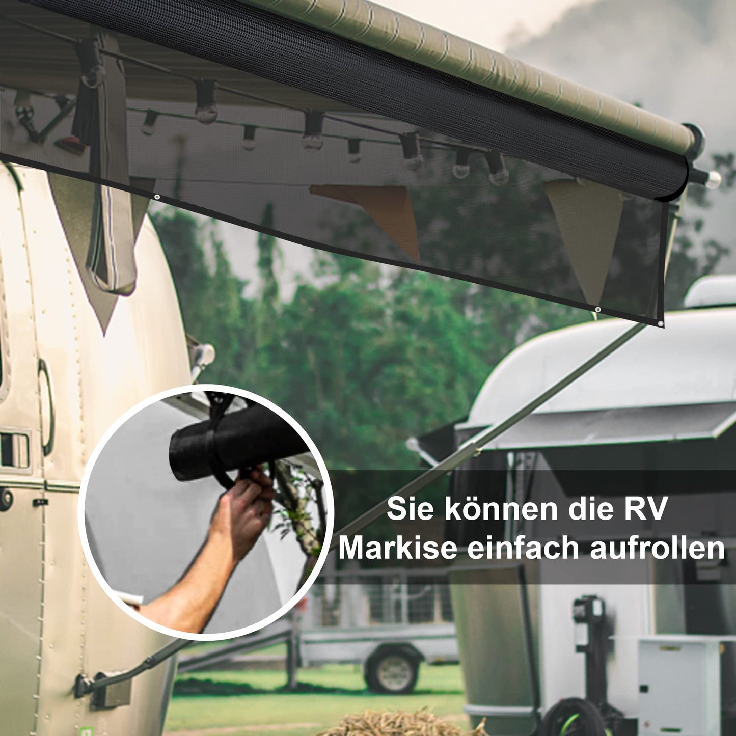 PHATRIP RV Awning View Blocker Sunshade Front Wall for Awning Universal Camping RV Awning Privacy Front Wall Screen from Sun, Wind and Rain 2.45mx2.40m