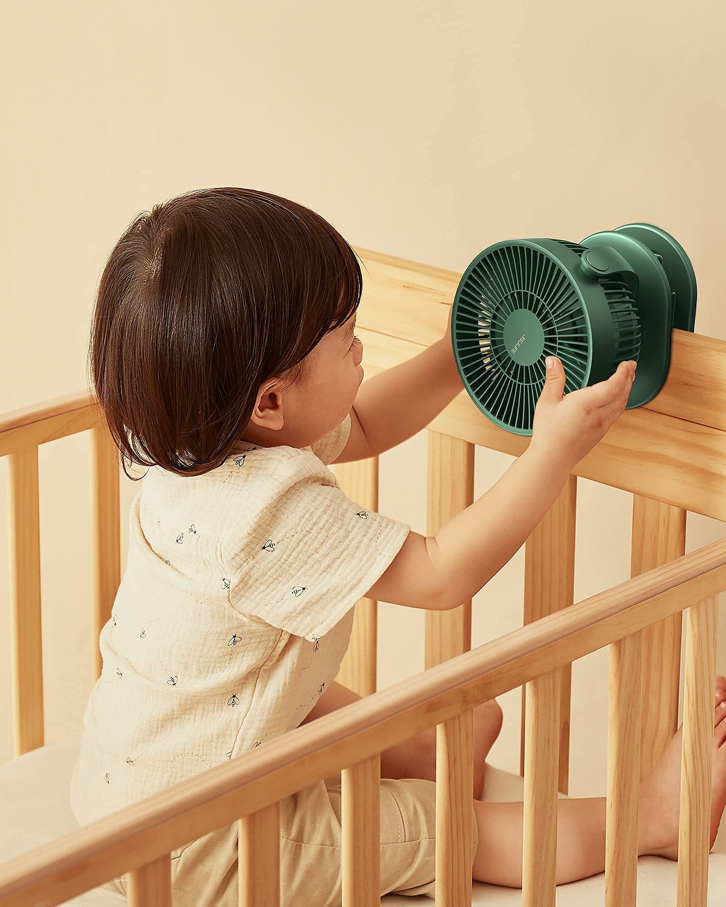 JISULIFE Mini USB Fan, Clip Battery Operated Desk Fan, Very Quiet Small with 4000mAh Battery, 4 Speeds, Up to 14 Hours for Bed, Desk, Crib, Stroller, Car Seat - Green