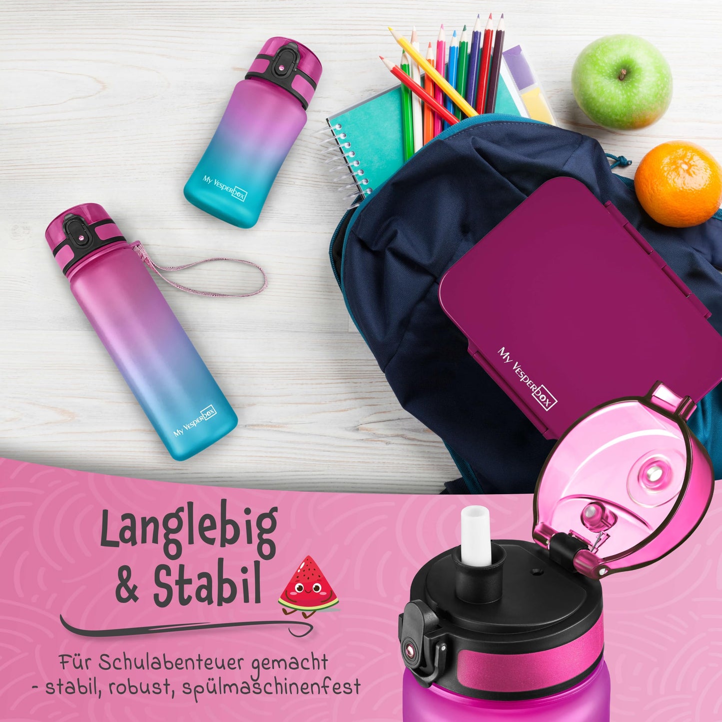 My Vesperbox - Len - Bento Box Kids - Lunchbox with 4+2 compartments - extremely durable - lunchbox - ideal for kindergarten and school... (Purple - Unicorn)