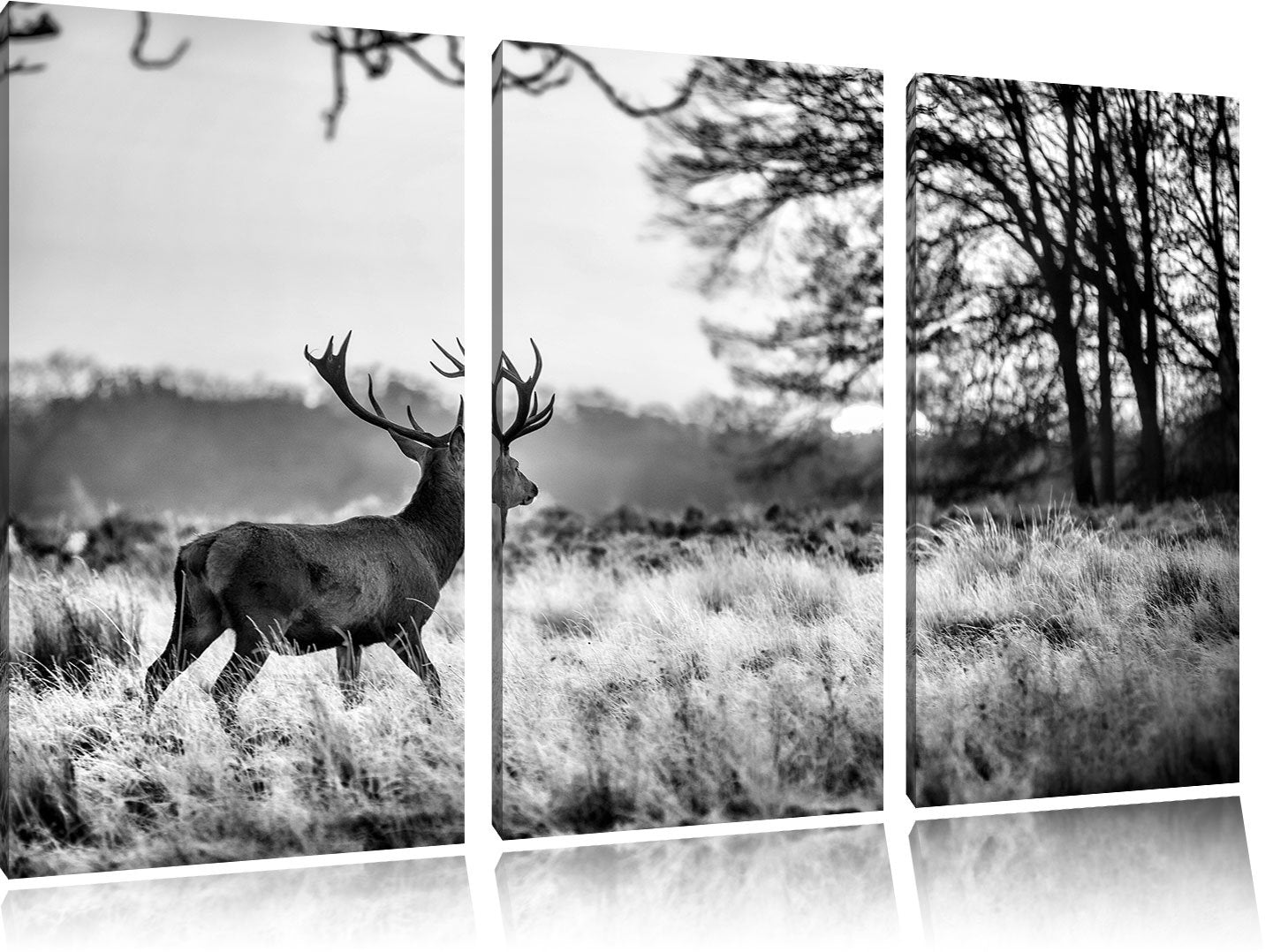 Pixxprint Deer in Sunset Canvas Print 3 Piece, Overall size: 120x80cm, Wall Art, Decoration, Ready to Hang, Not a Poster