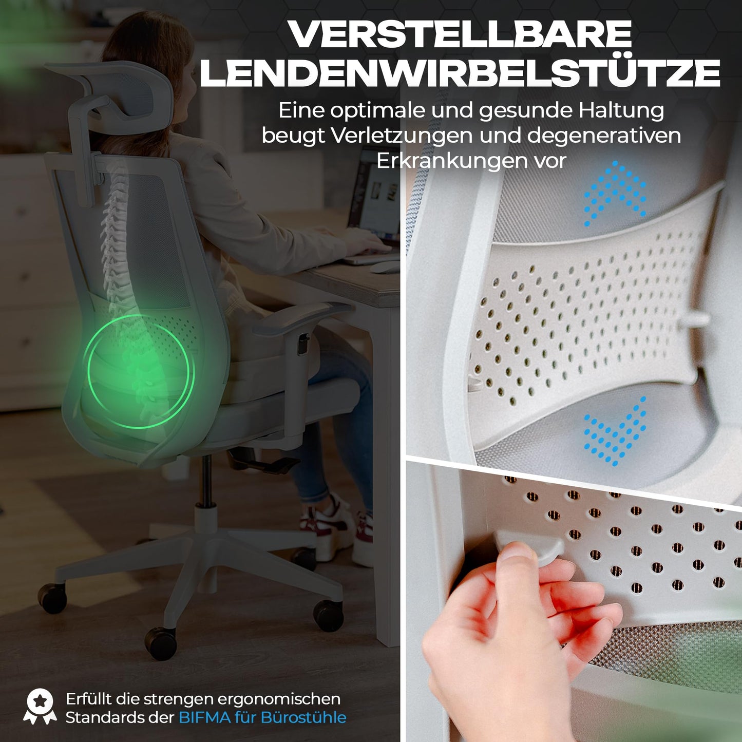 VALKENSTOL M2 office chair ergonomically designed with individually adjustable armrests and headrest for maximum freedom of movement - comfortable desk chair for office and home office.