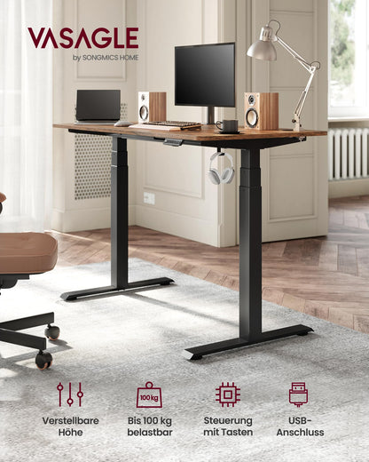 VASAGLE height adjustable electric desk, table base, dual motor, 3-stage telescopic legs, memory function with 4 heights, black LSD020B01